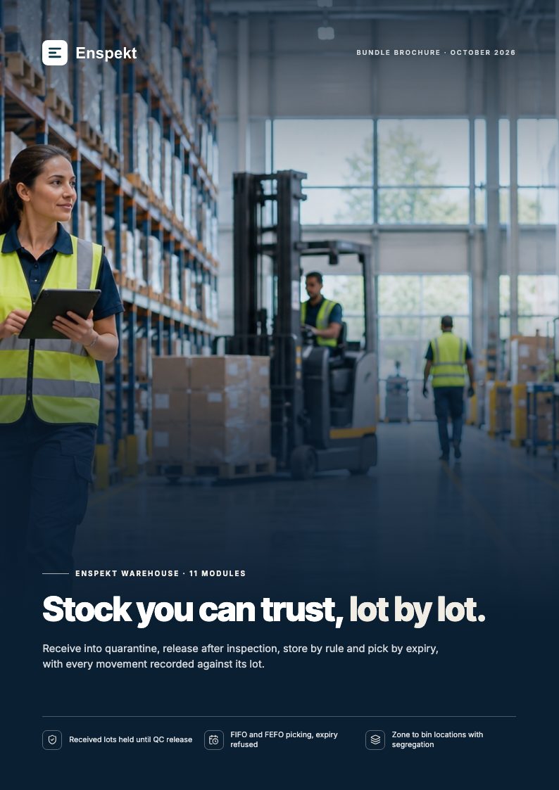 Cover of the Enspekt Warehouse brochure